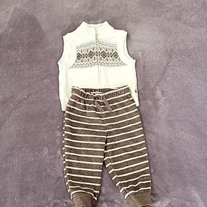 Baby Boy Carters "Child Of Mine" Zip Sweater Vest and Velour Stripped Pants 6mos